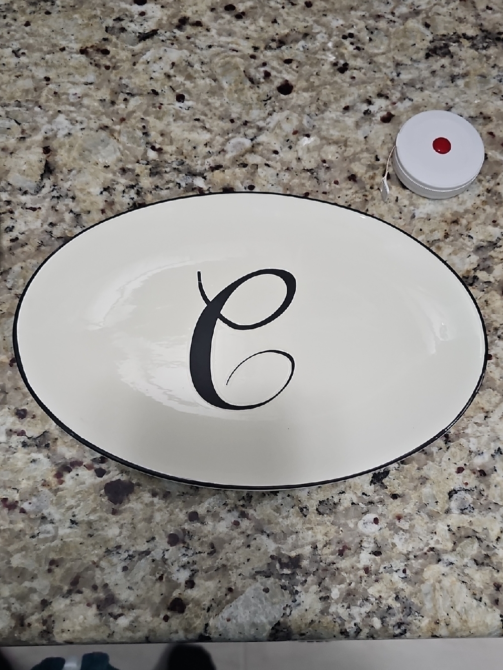 Mud Pie Cream Serving Bowl with Black Monogram 'C' and Black Rim